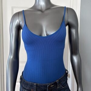 GYPSY + JADE Royal Blue Ribbed V-Neck Spaghetti Strap Bodysuit